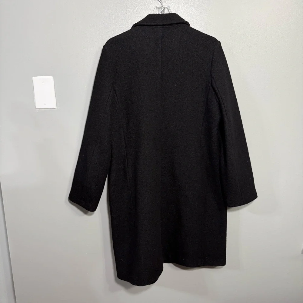 J. Crew Daphne Italian Boiled Wool Coat Women’s Size 12 Black Double Breasted - Picture 3 of 12